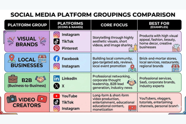 Best social media platform combinations for different business types