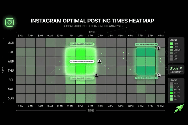 Instagram best posting times heatmap showing engagement peak hours by day of week in 2026