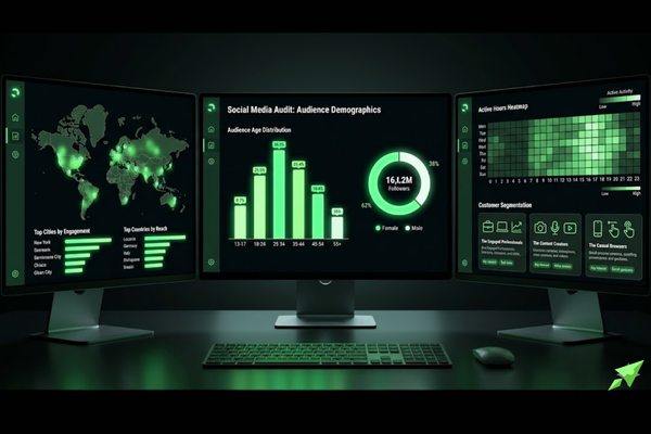 Social media audience demographic analytics dashboard with customer insights