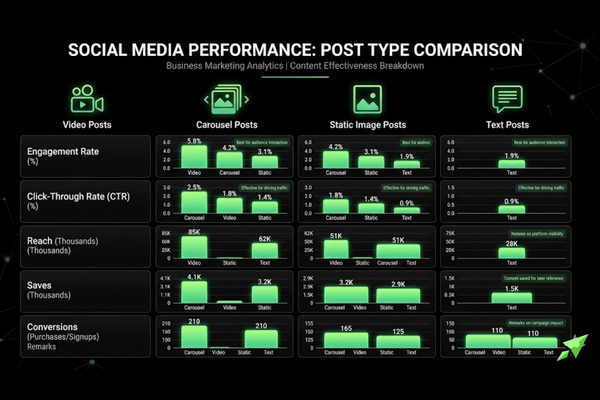 Comparison of social media content performance metrics across formats
