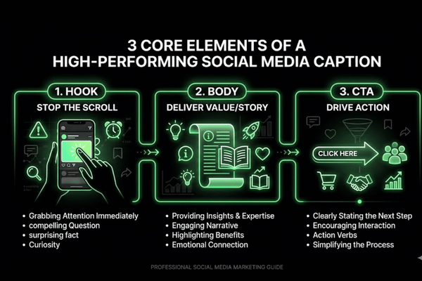 Three core elements of a high-performing social media caption Three core elements of a high-performing social media caption