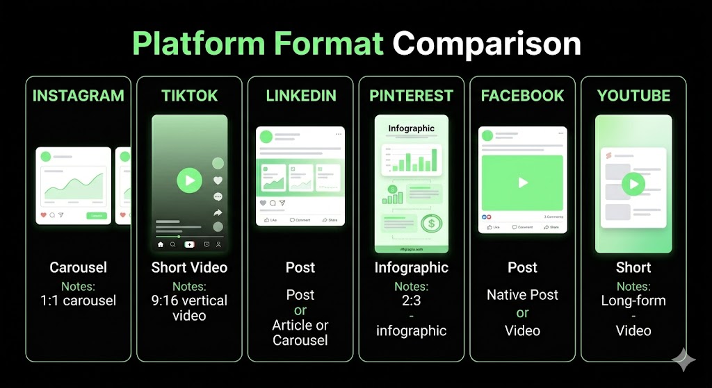Best content formats for Instagram TikTok LinkedIn Pinterest Facebook and YouTube