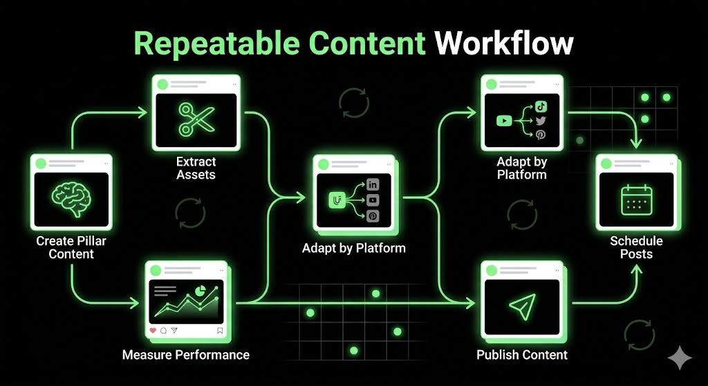 Content repurposing workflow and calendar for multiple social media platforms