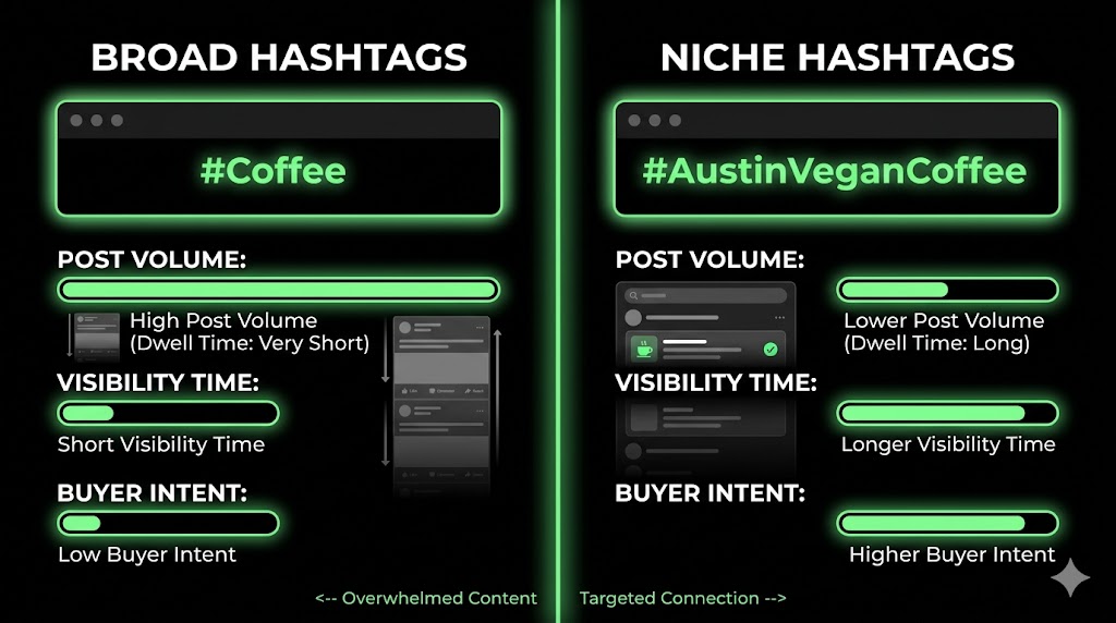 Broad versus niche hashtags for small business social media reach