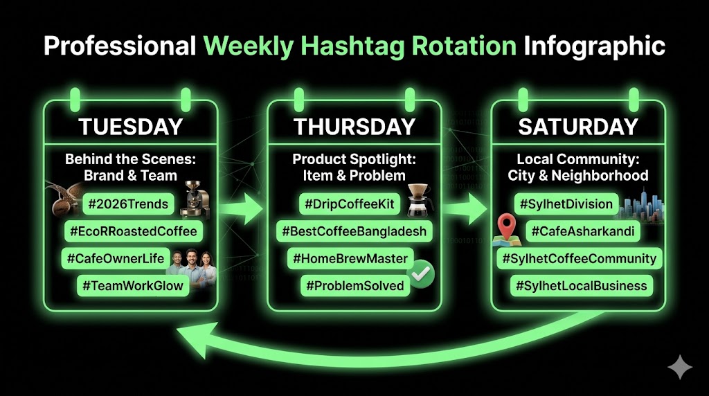 Weekly hashtag rotation calendar for small business social media posts
