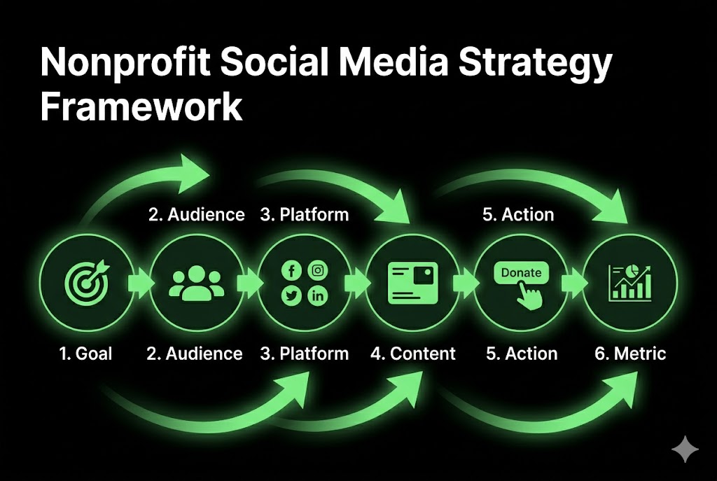 nonprofit social media strategy framework with goal audience platform content action and metric nonprofit social media strategy framework with goal audience platform content action and metric
