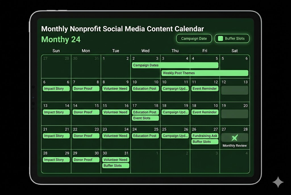 nonprofit social media content calendar with impact stories donor proof volunteer needs and campaign updates nonprofit social media content calendar with impact stories donor proof volunteer needs and campaign updates