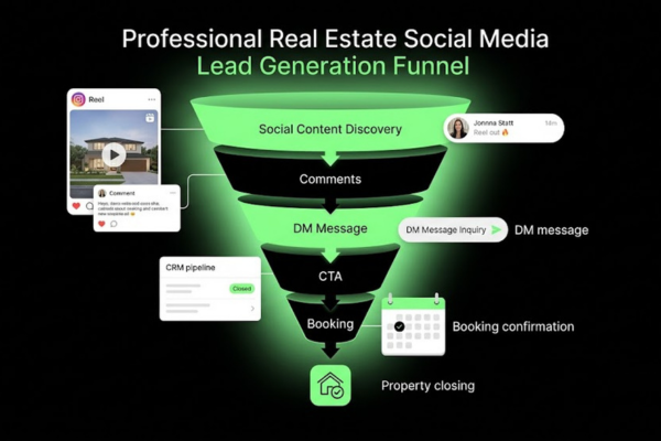 Real estate social media lead generation funnel from content to booked appointments Real estate social media lead generation funnel from content to booked appointments
