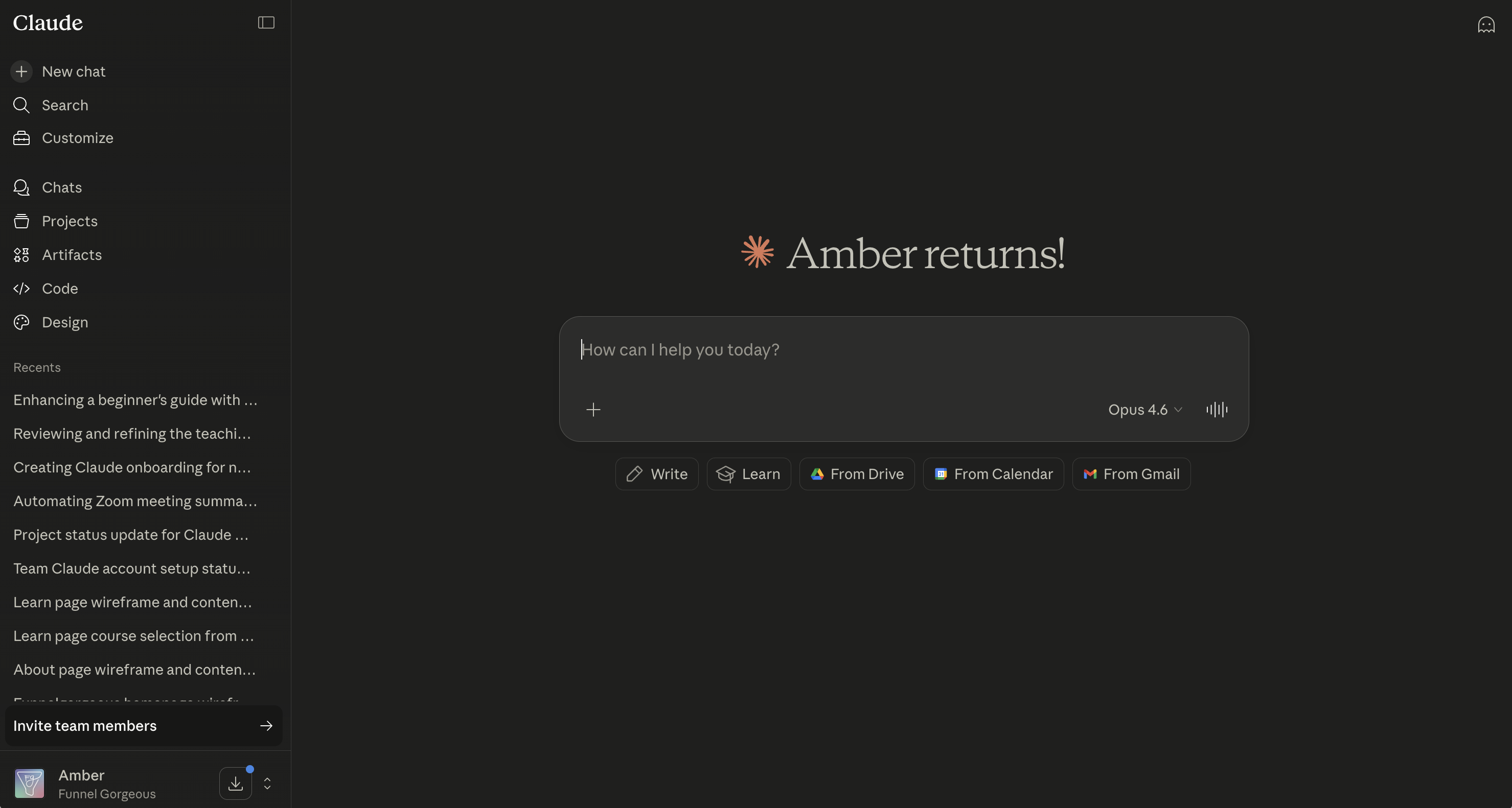 Screenshot of Claude in the browser in dark mode.