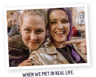 Julie and Cathy smiling together at an in-person event — when they first met in real life.