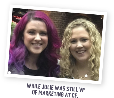 Cathy posing for a photo with Julie while she was still VP of Marketing at ClickFunnels.
