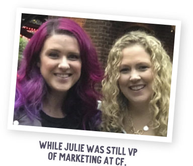 Cathy posing for a photo with Julie while she was still VP of Marketing at ClickFunnels.
