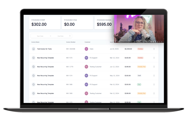 Laptop mockup showing the FG Funnels all-in-one marketing platform.