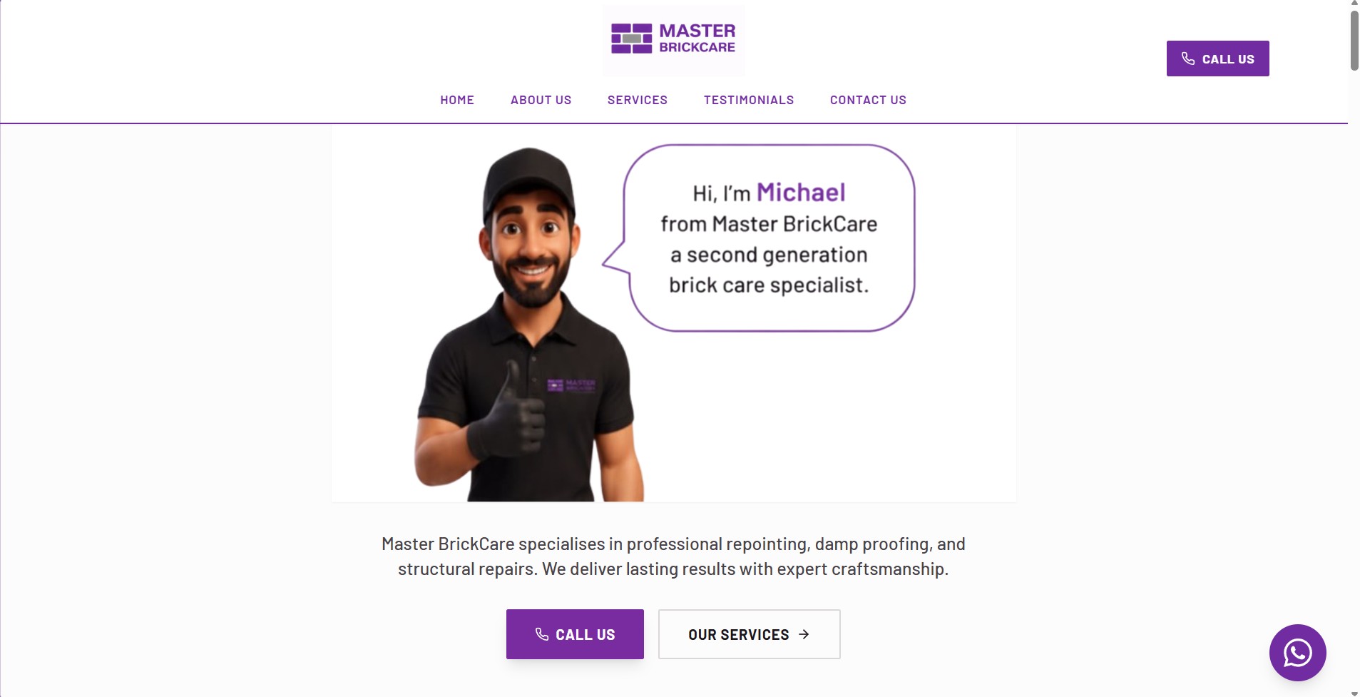 Master Brickcare — A professional landing page for expert brickwork, repointing, and restoration services. Master Brickcare