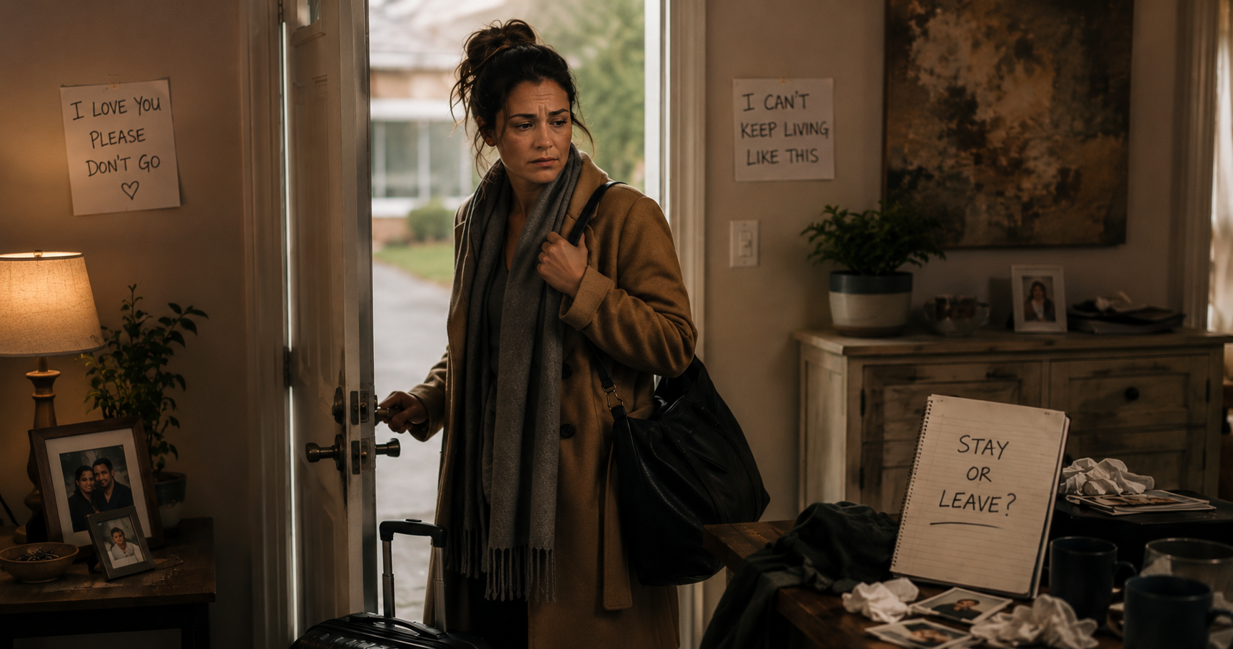 Person standing near a doorway feeling uncertain whether to stay or leave