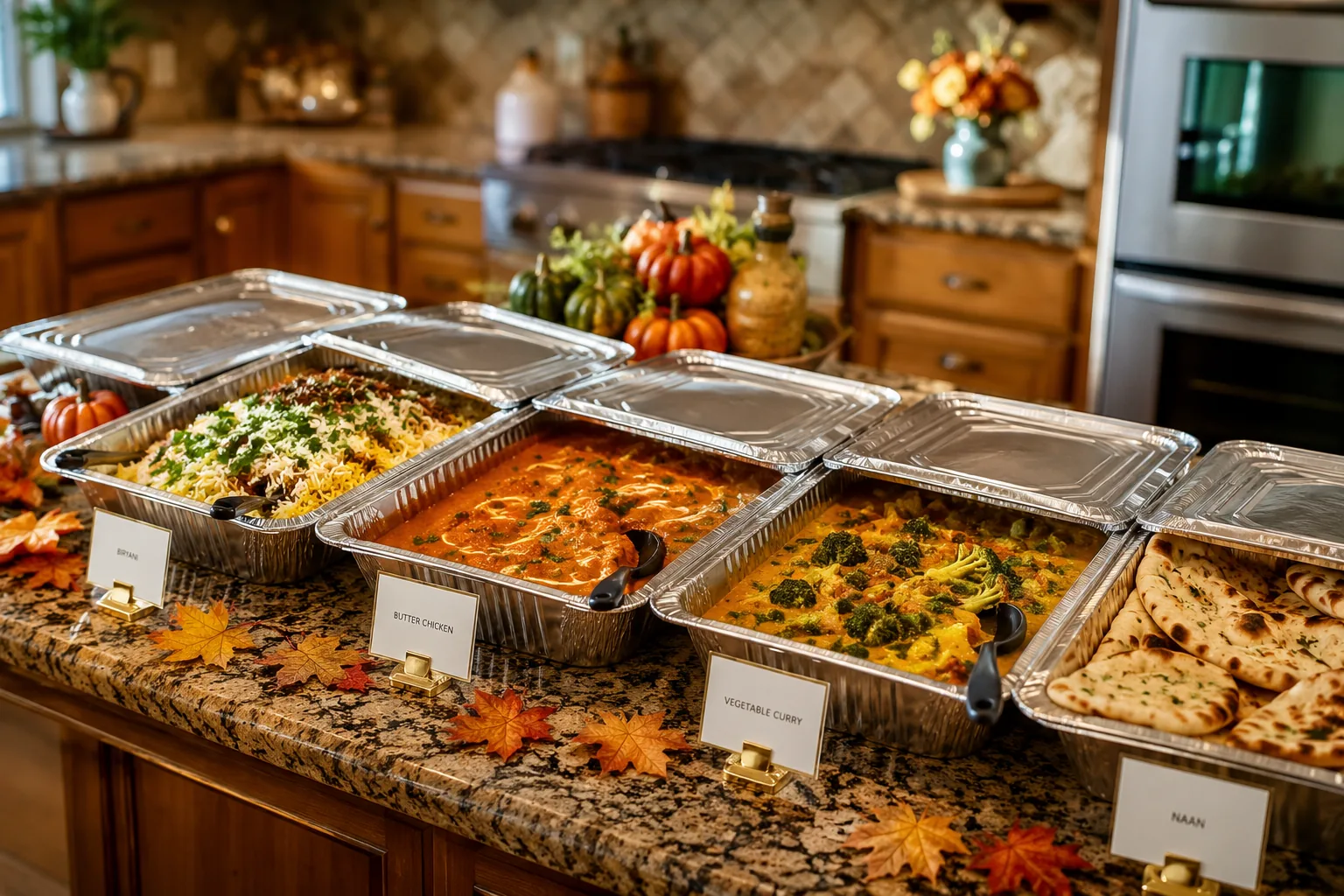 Four foil trays delivered to a home event.