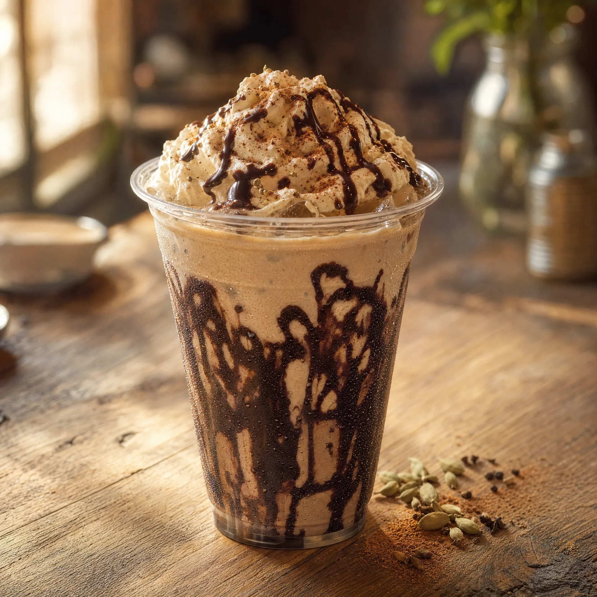 Ice Chocolate Chai with whipped cream at 7 Monks Cafe