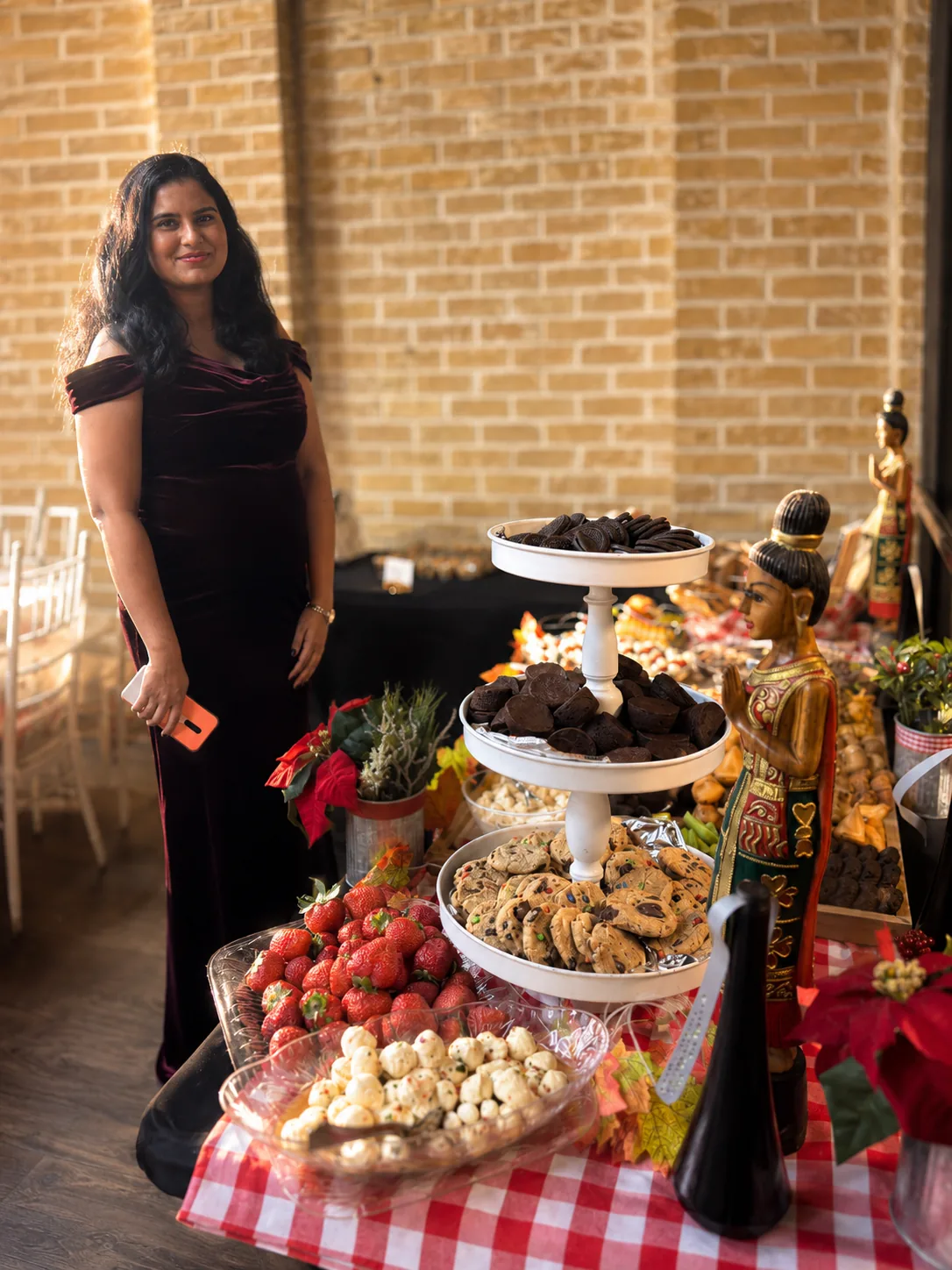 Multi-tier dessert station for a corporate evening event.