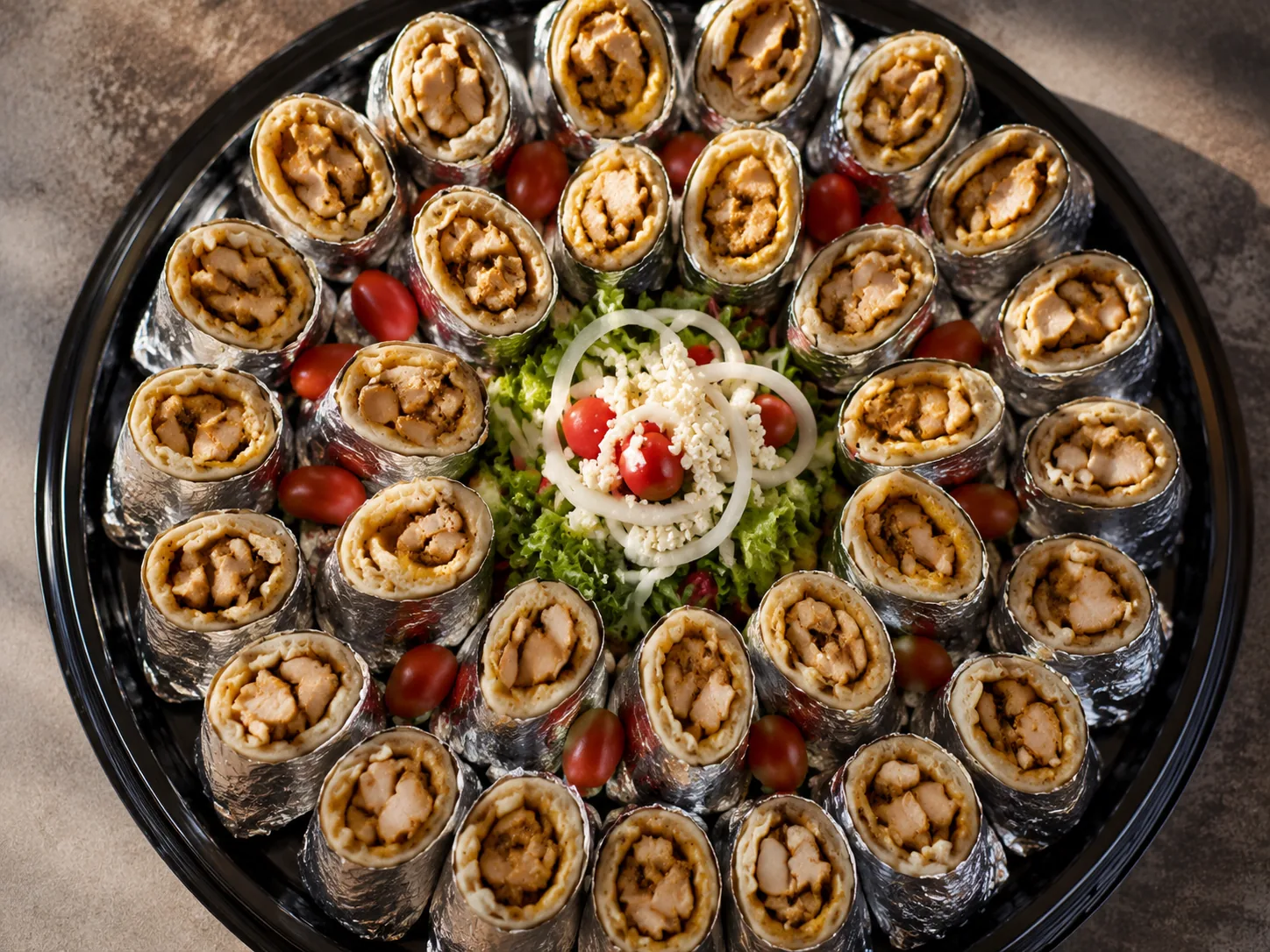 Overhead party platter, ready for pickup.