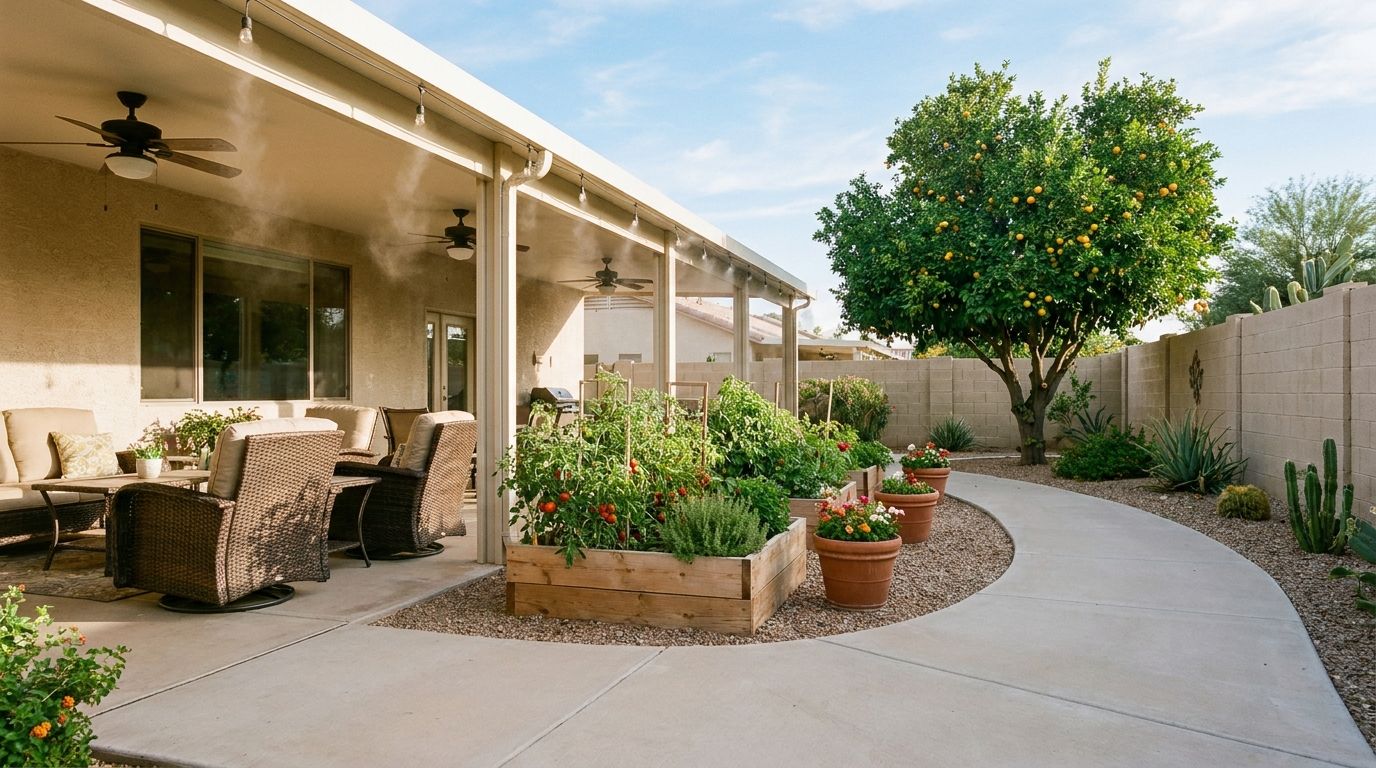 Covered patio and garden
