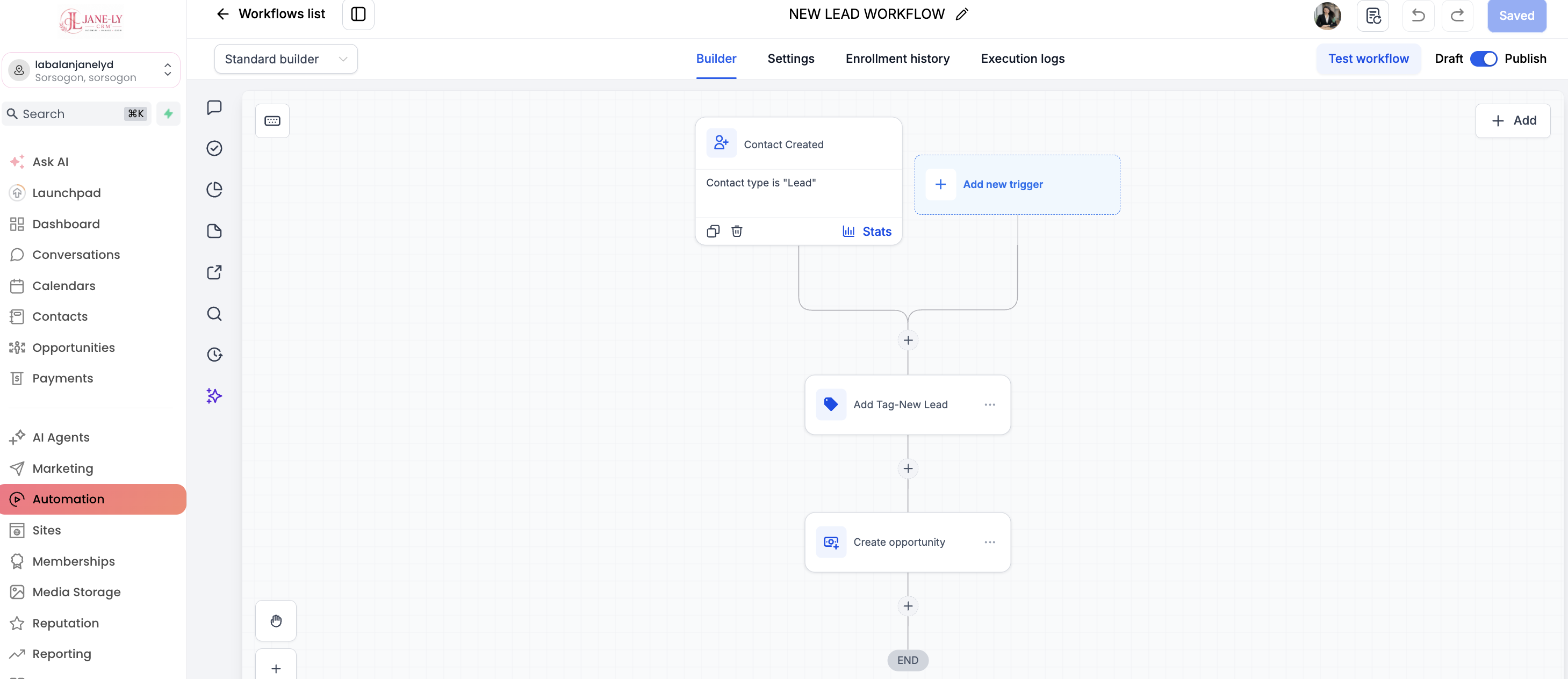 GHL workflow sample