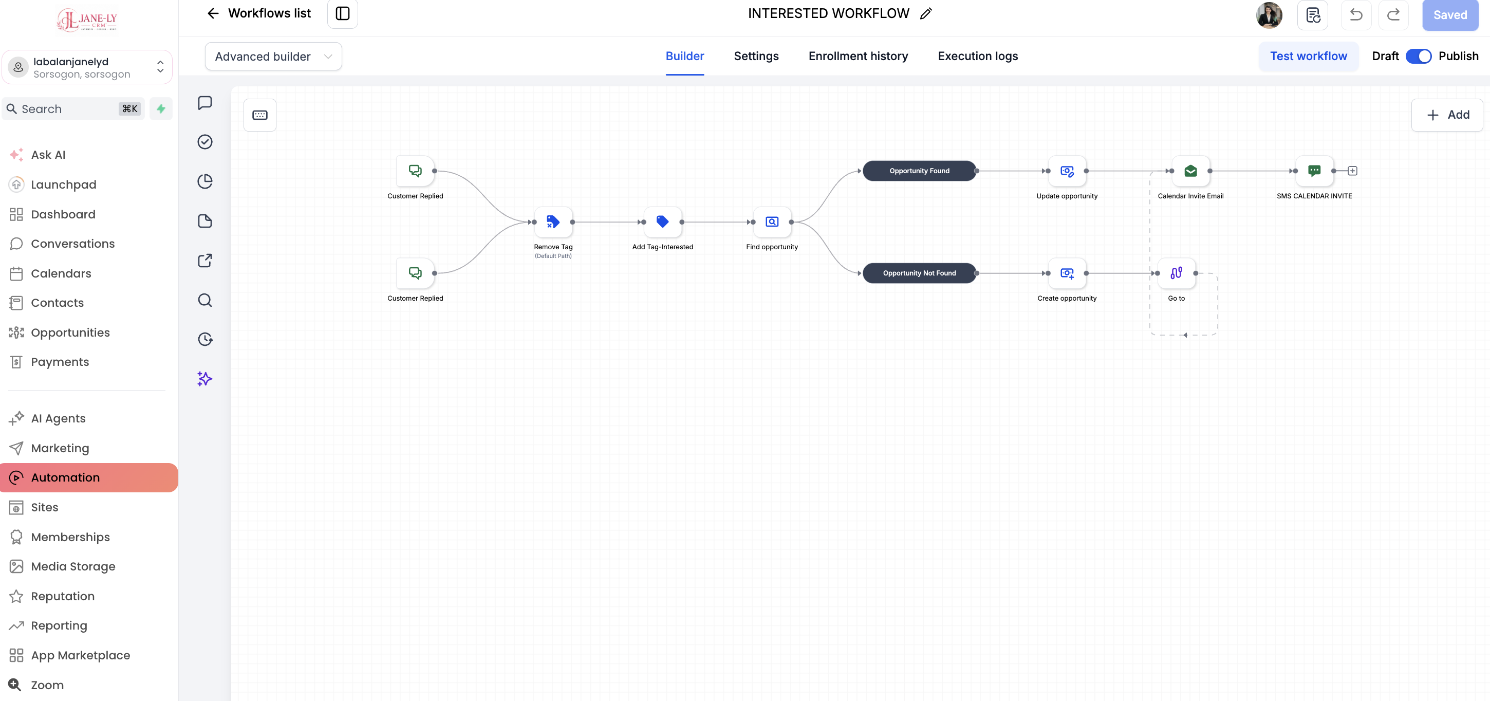GHL workflow sample