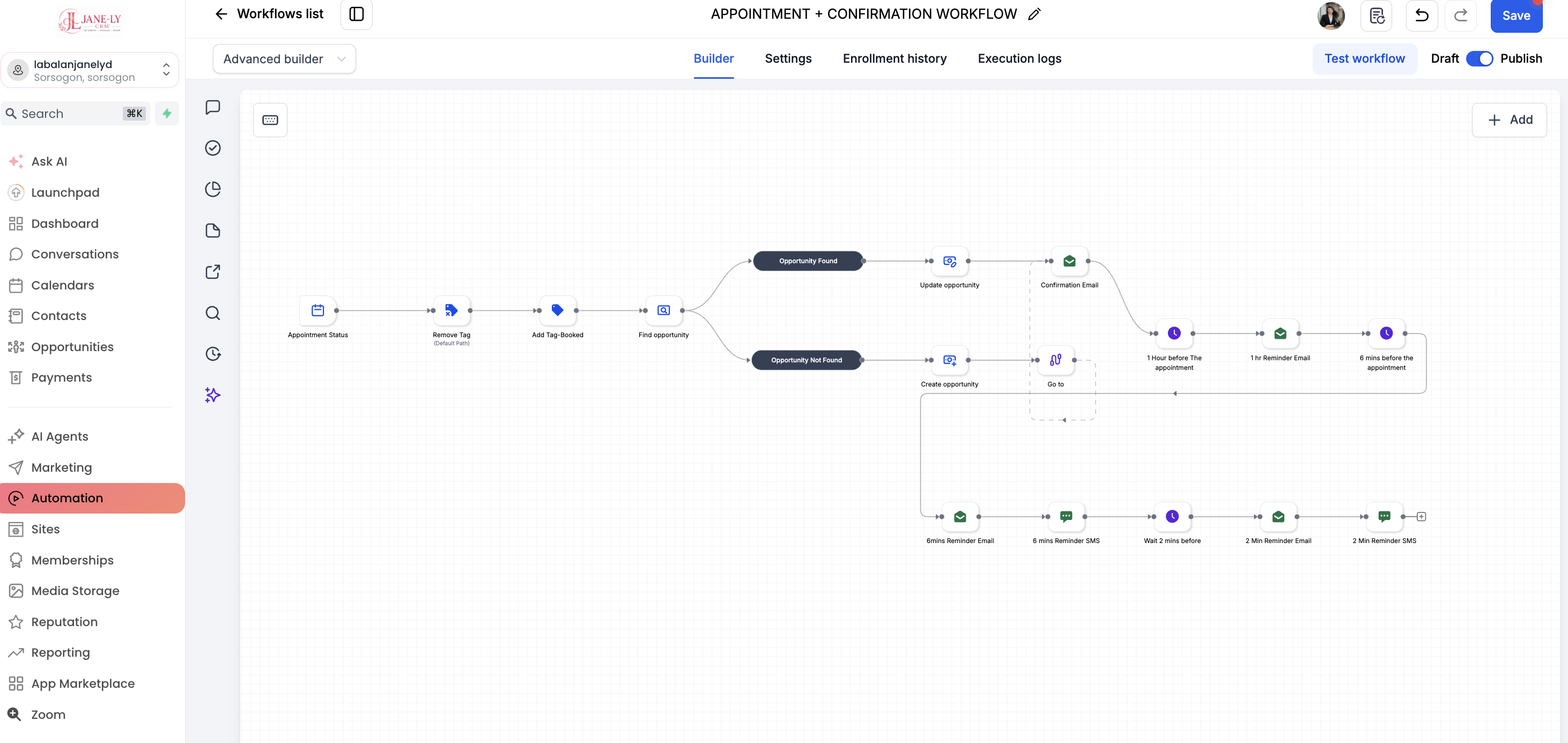 GHL workflow sample