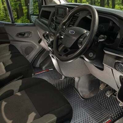 Tailored seat covers fitted in a van cab