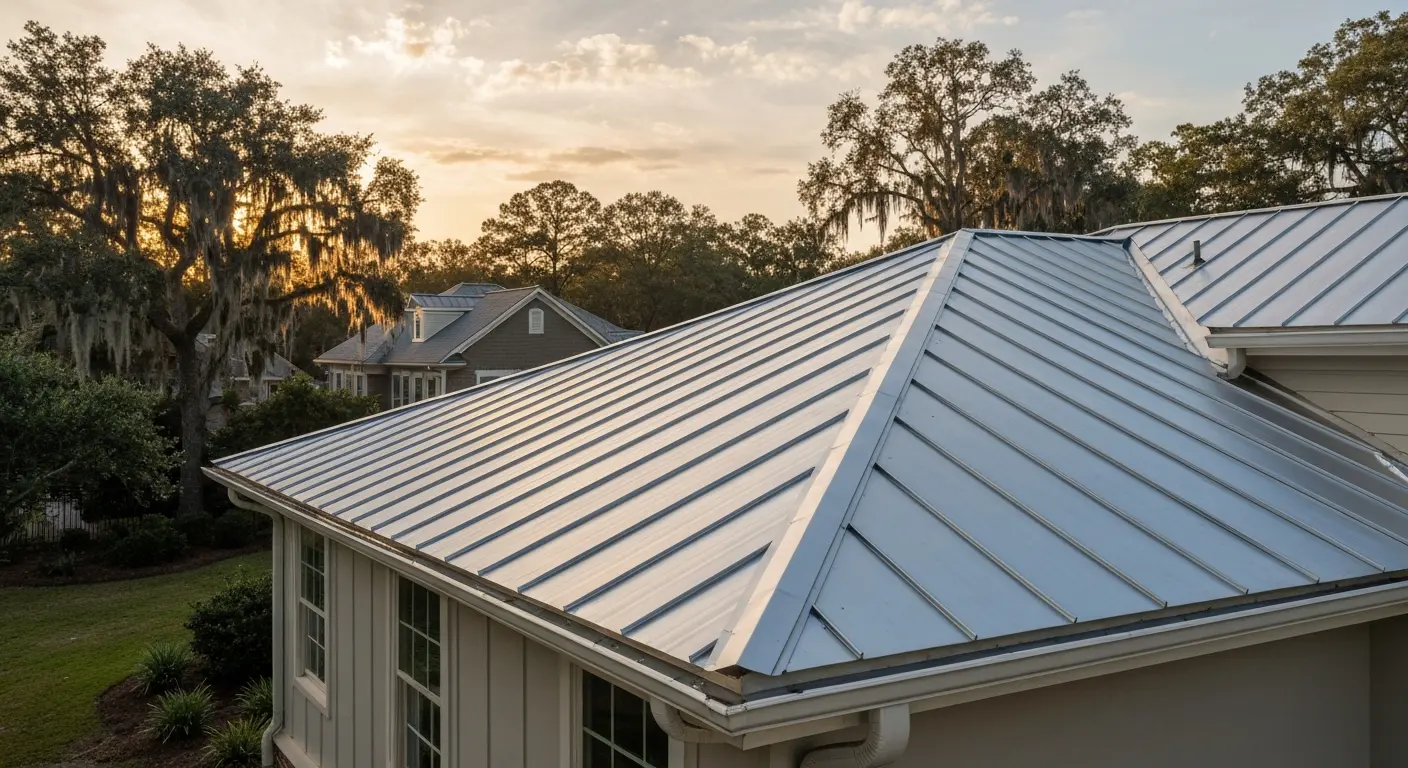 Metal roof installation on residential home