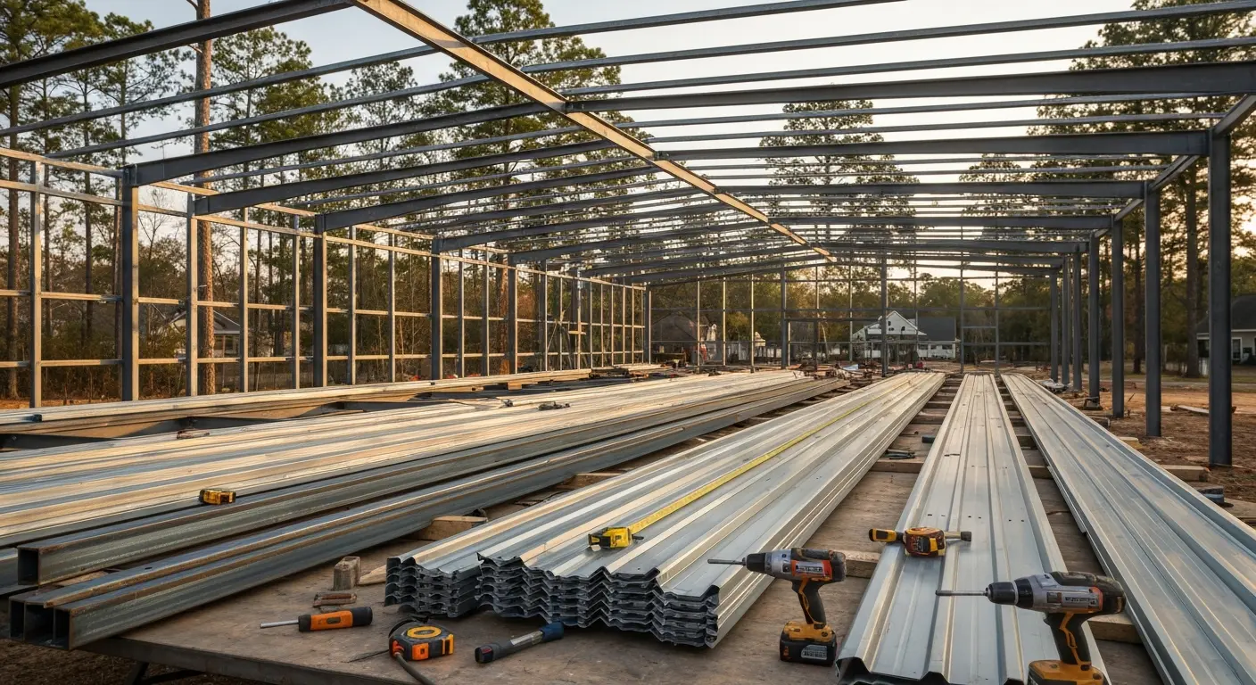 Metal building construction project