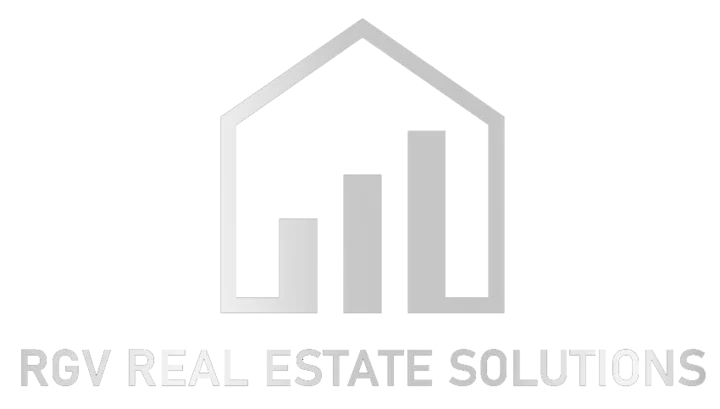 The RGV Real Estate Solutions logo in white text and a house icon with bar graphs on a black background.