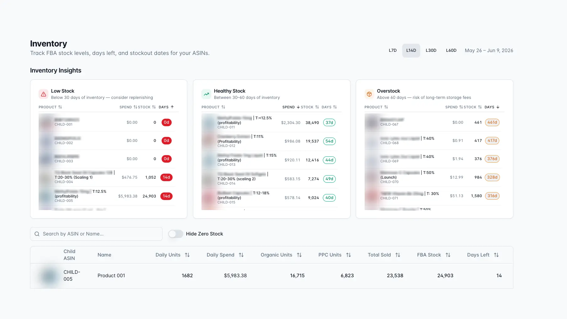 FBA inventory management interface