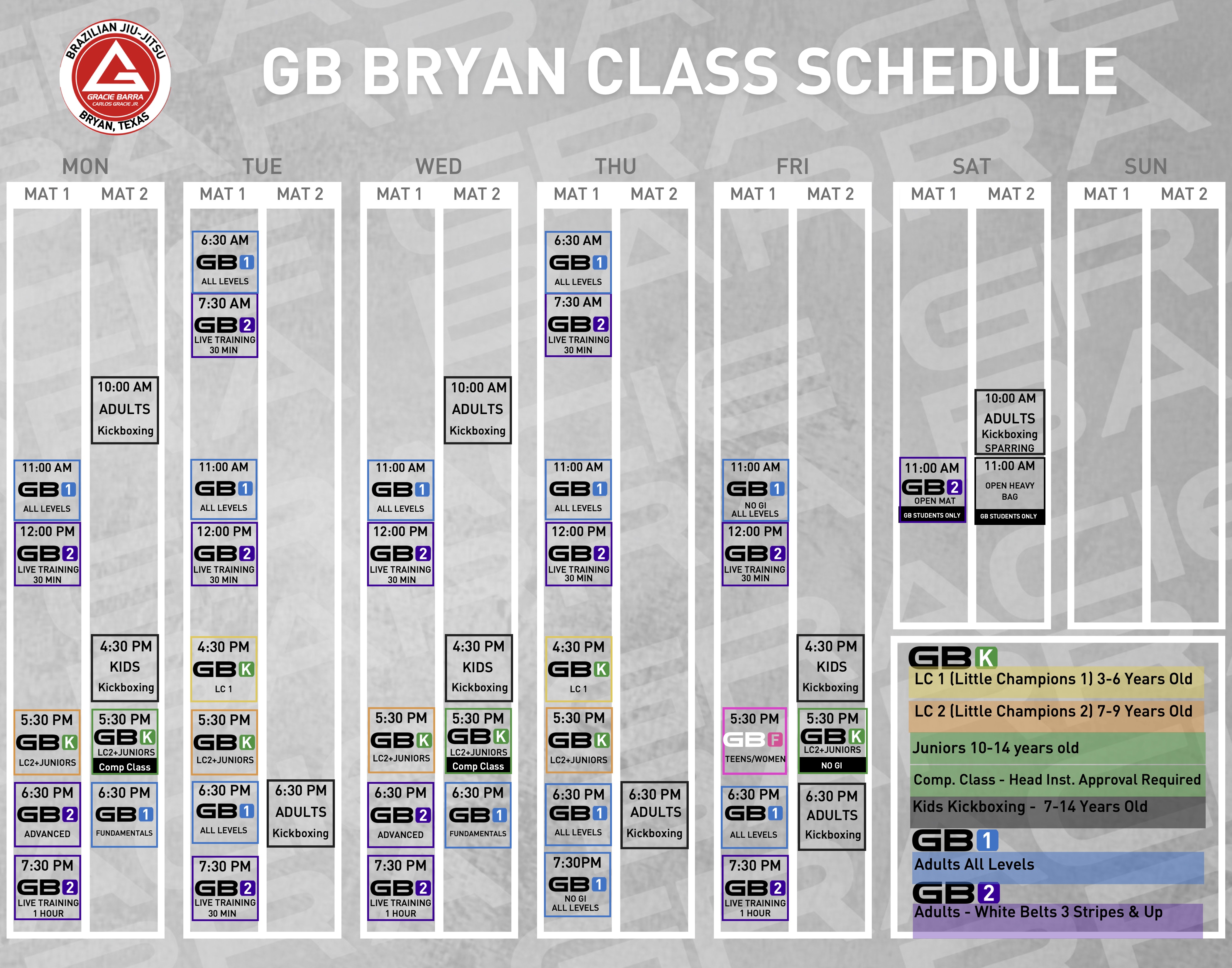 New class schedule starts Monday, November 10th at Gracie Barra Bryan! We've updated our training times to better serve all members and skill levels — check the revised schedule on our website or at the front desk.