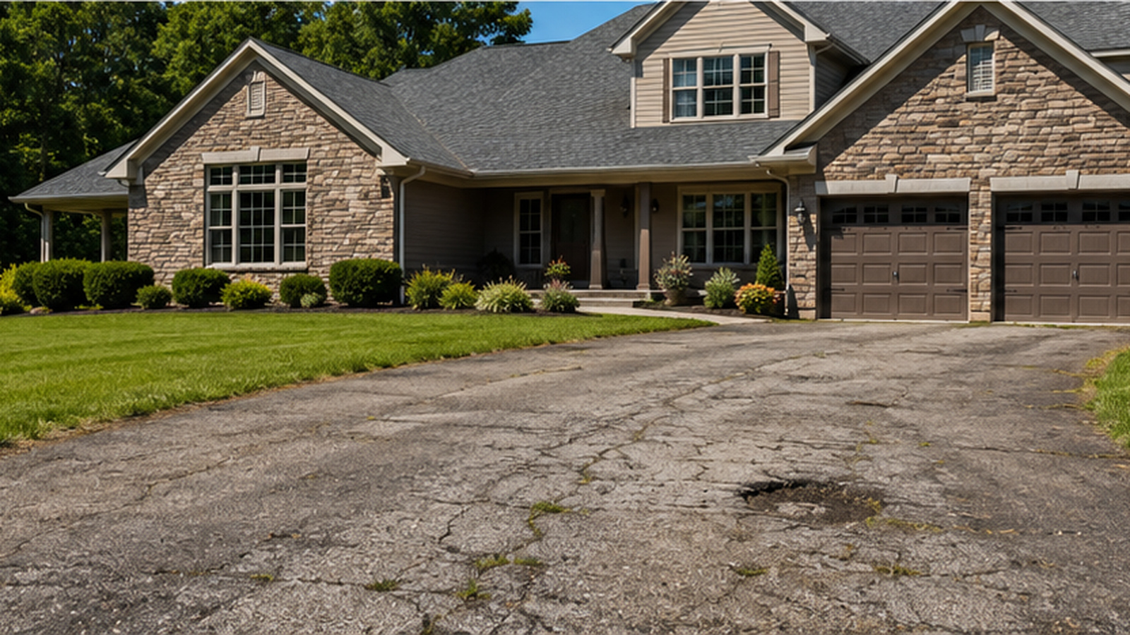 Cracked, worn driveway before paving