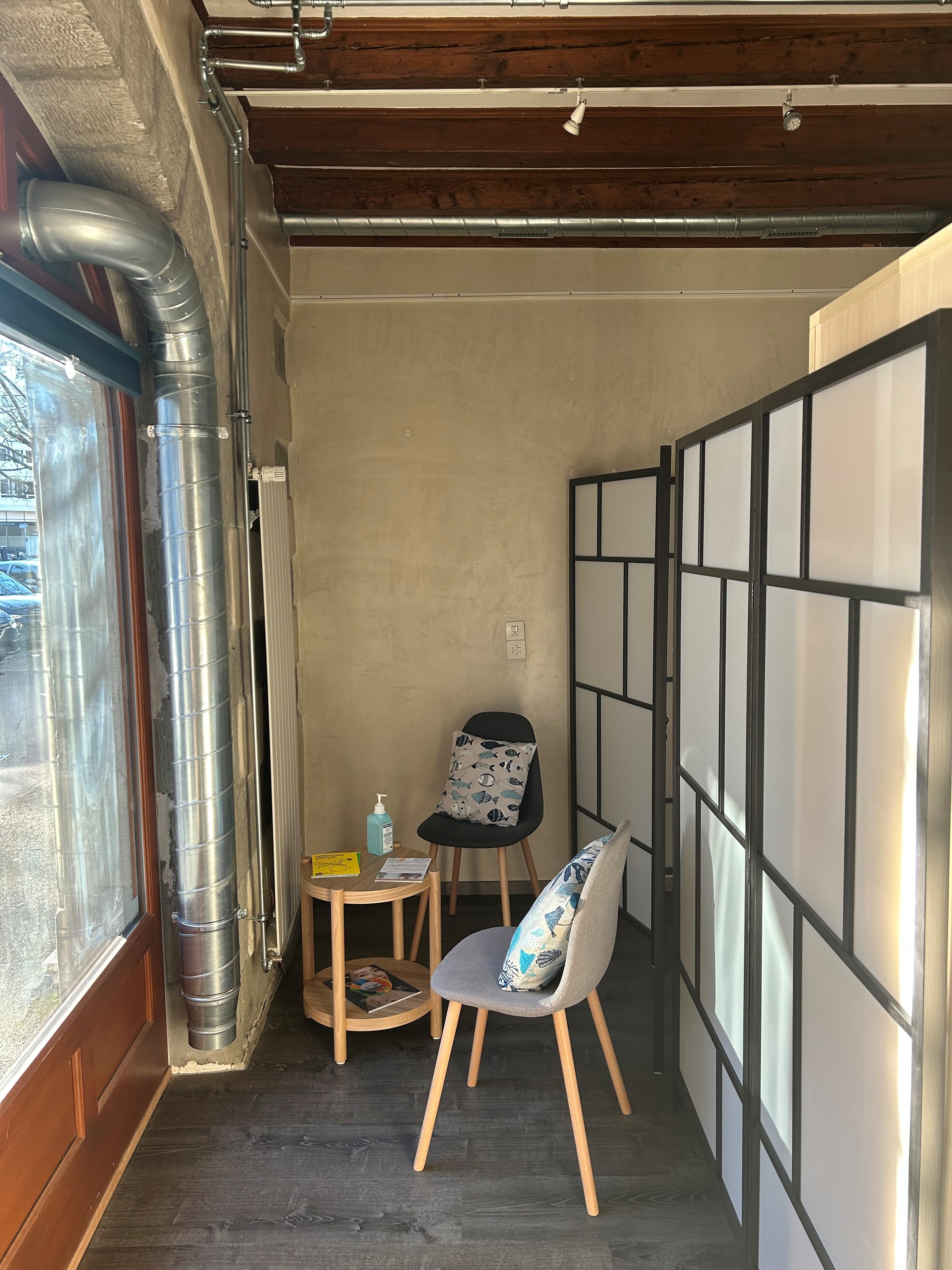 Espace d'attente du cabinet de physiothérapie à Carouge