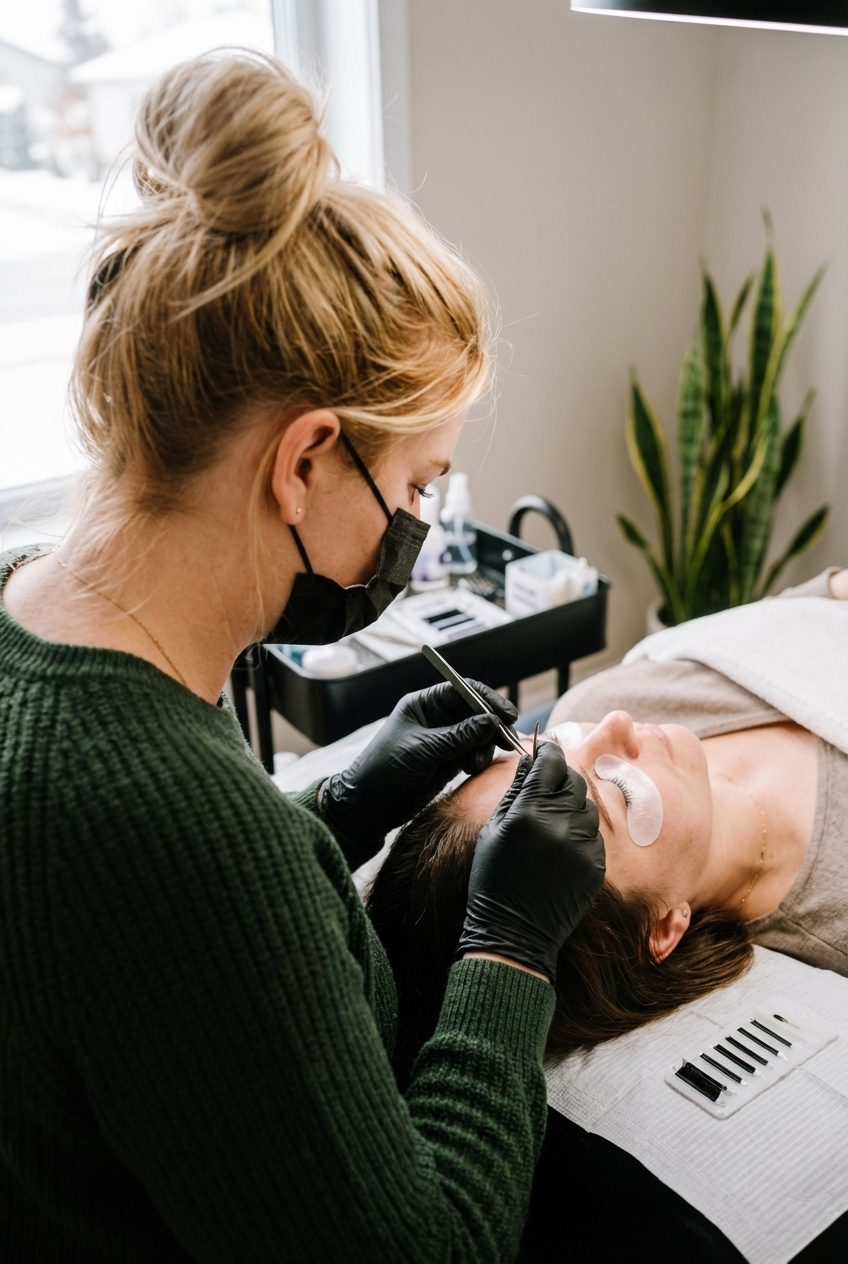 Danielle applying lash extensions