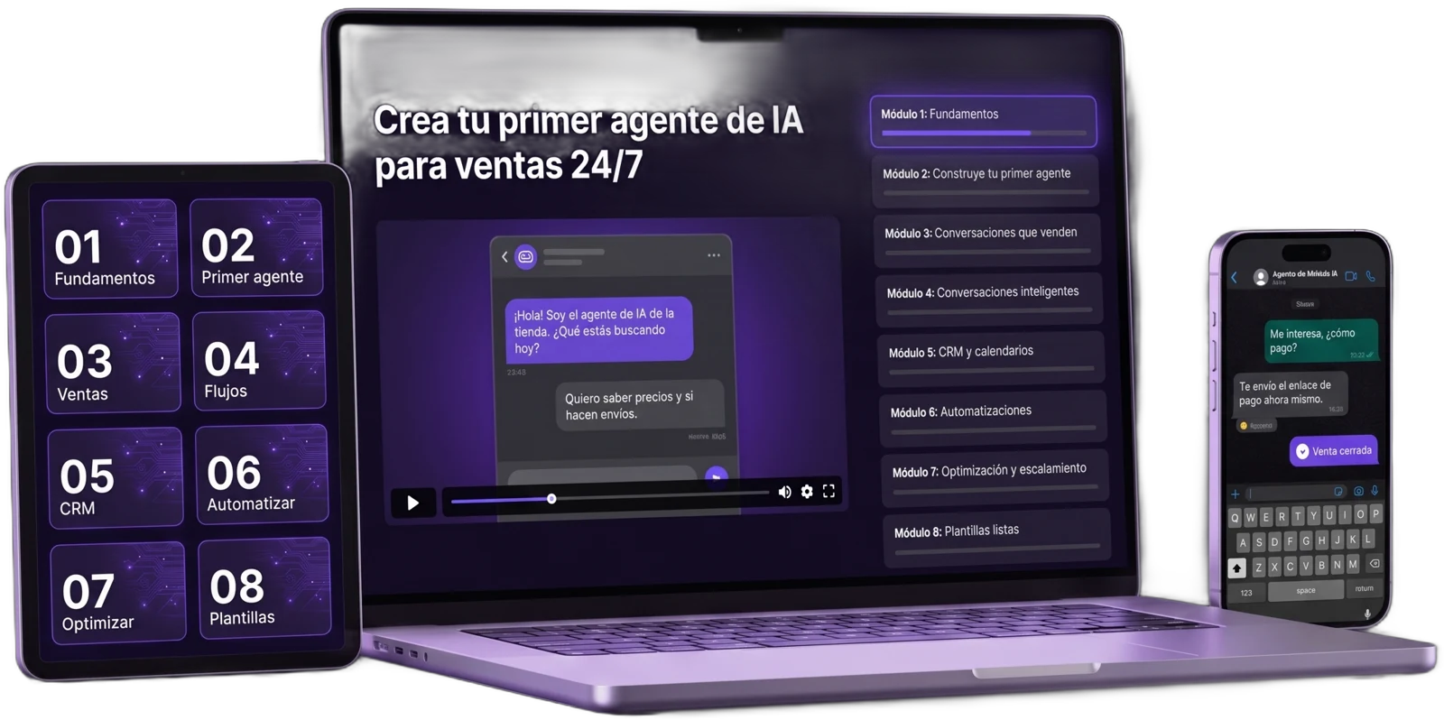 Curso Crea tu primer agente de IA para ventas 24/7 en laptop, tablet y celular