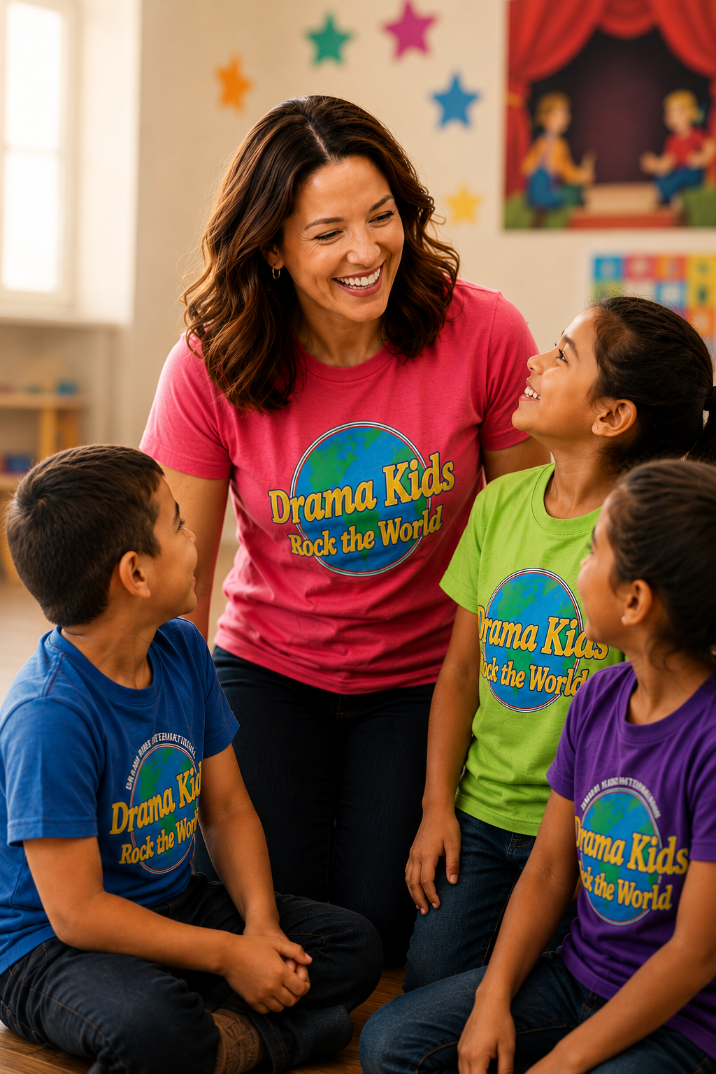 A Drama Kids teacher leading a class of children
