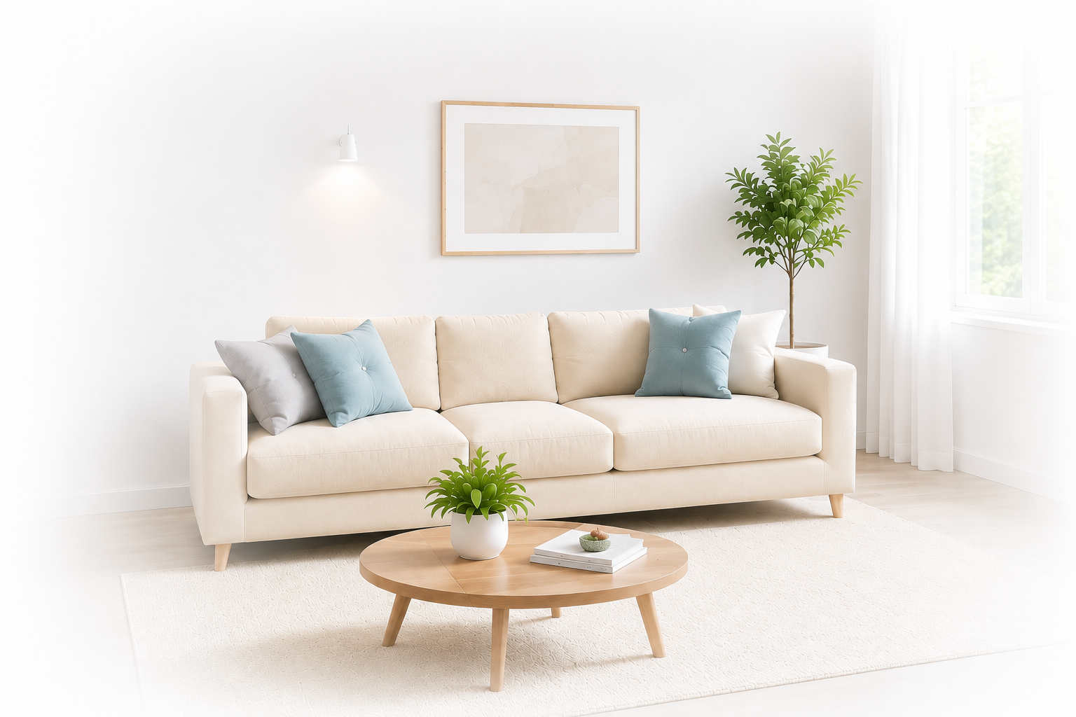 Bright, clean modern living room after professional cleaning