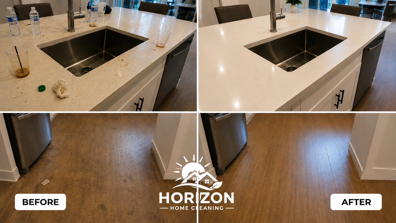 Polished kitchen surfaces after Horizon cleaning