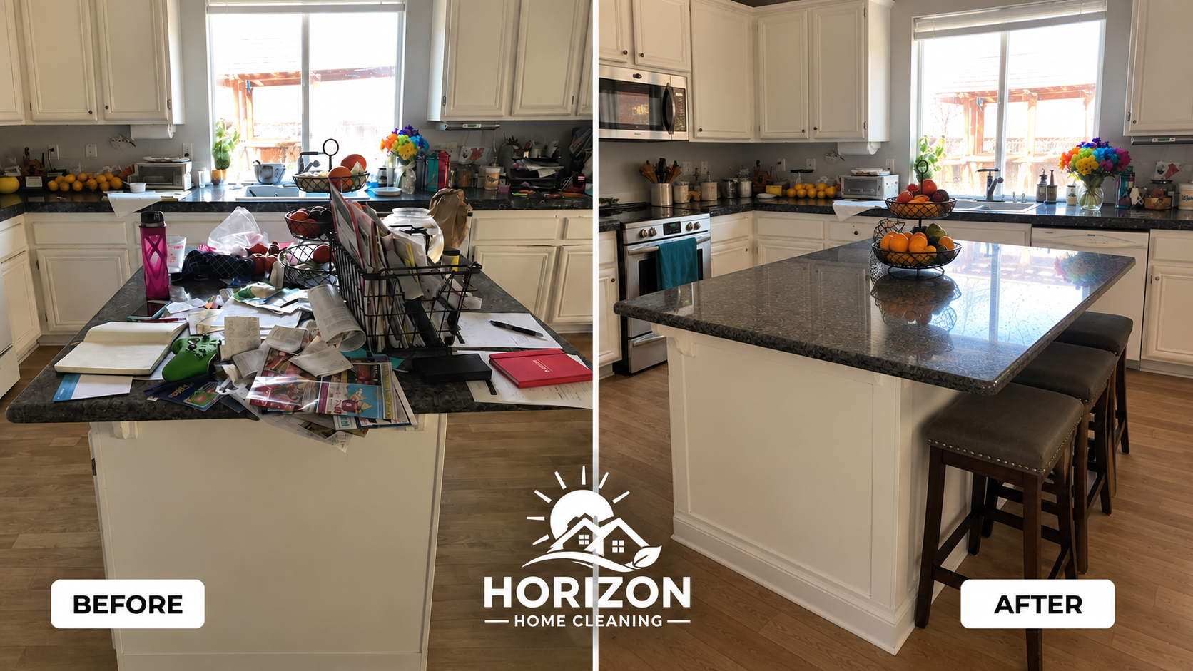 Sanitized bathroom tile and grout scrubbed by Horizon