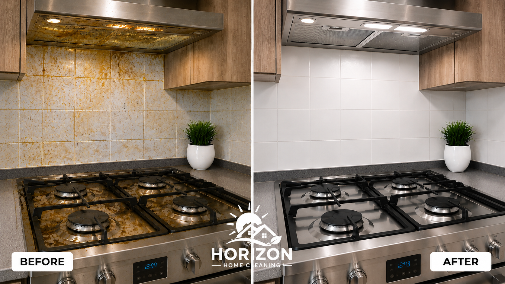 Spotless kitchen countertop and stainless surfaces detail