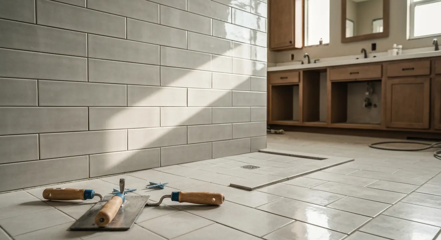 Bathroom tile installation with accent work