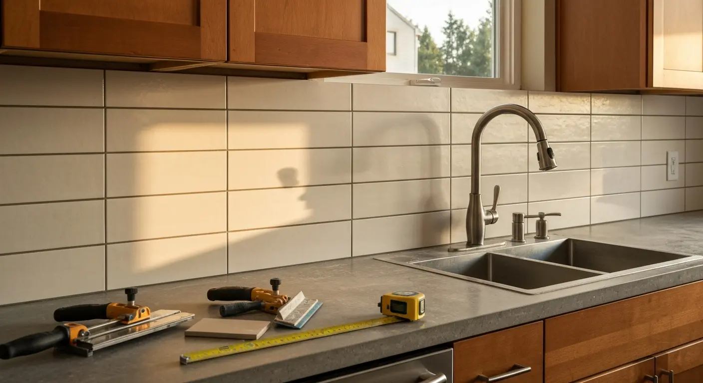 Ceramic tile backsplash installation
