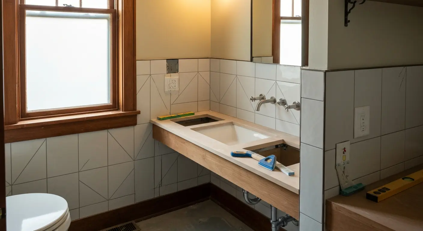 Bathroom vanity and tile installation