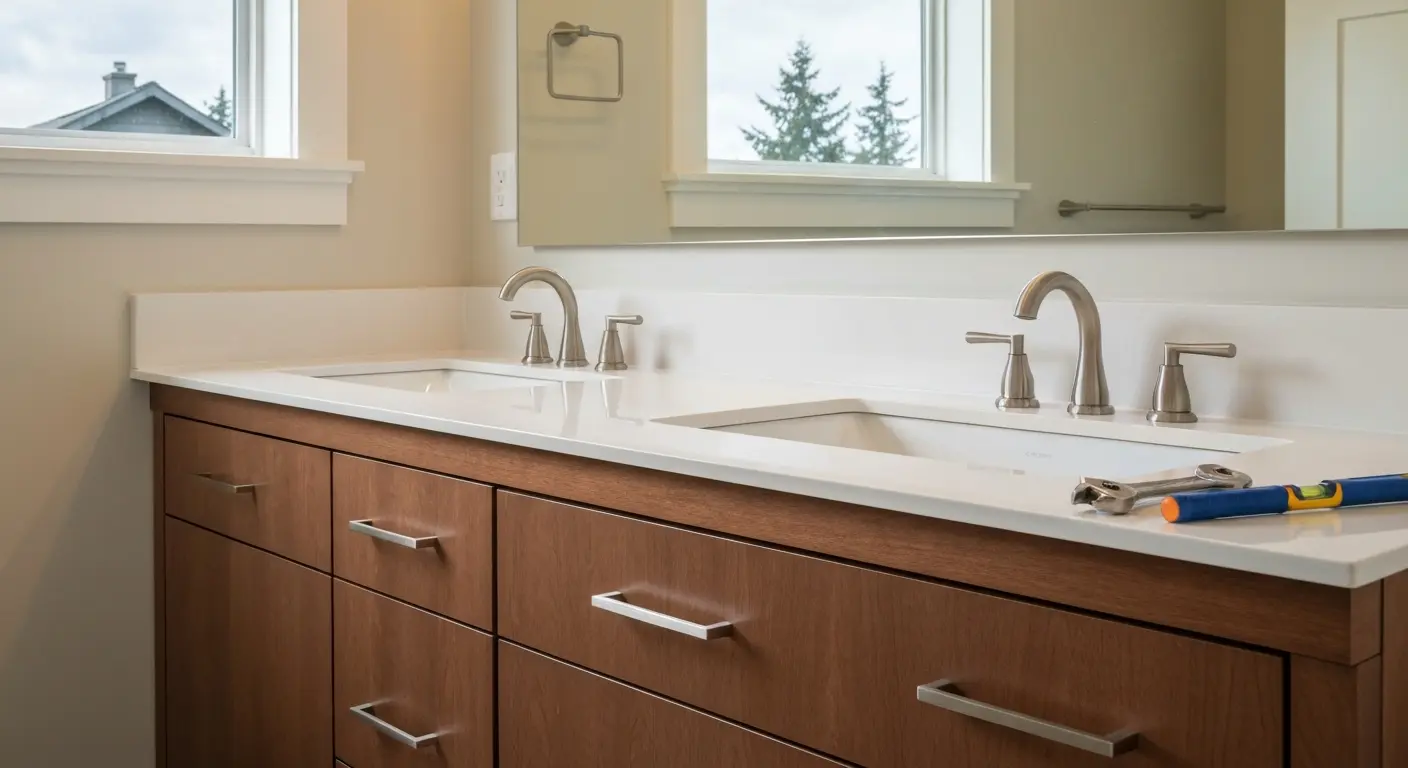 Custom vanity installation in Forest Grove bathroom