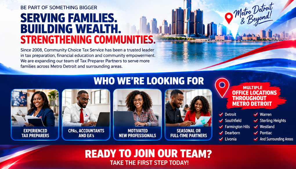 Community Choice Tax Service branded Tax Preparer Partner recruitment creative