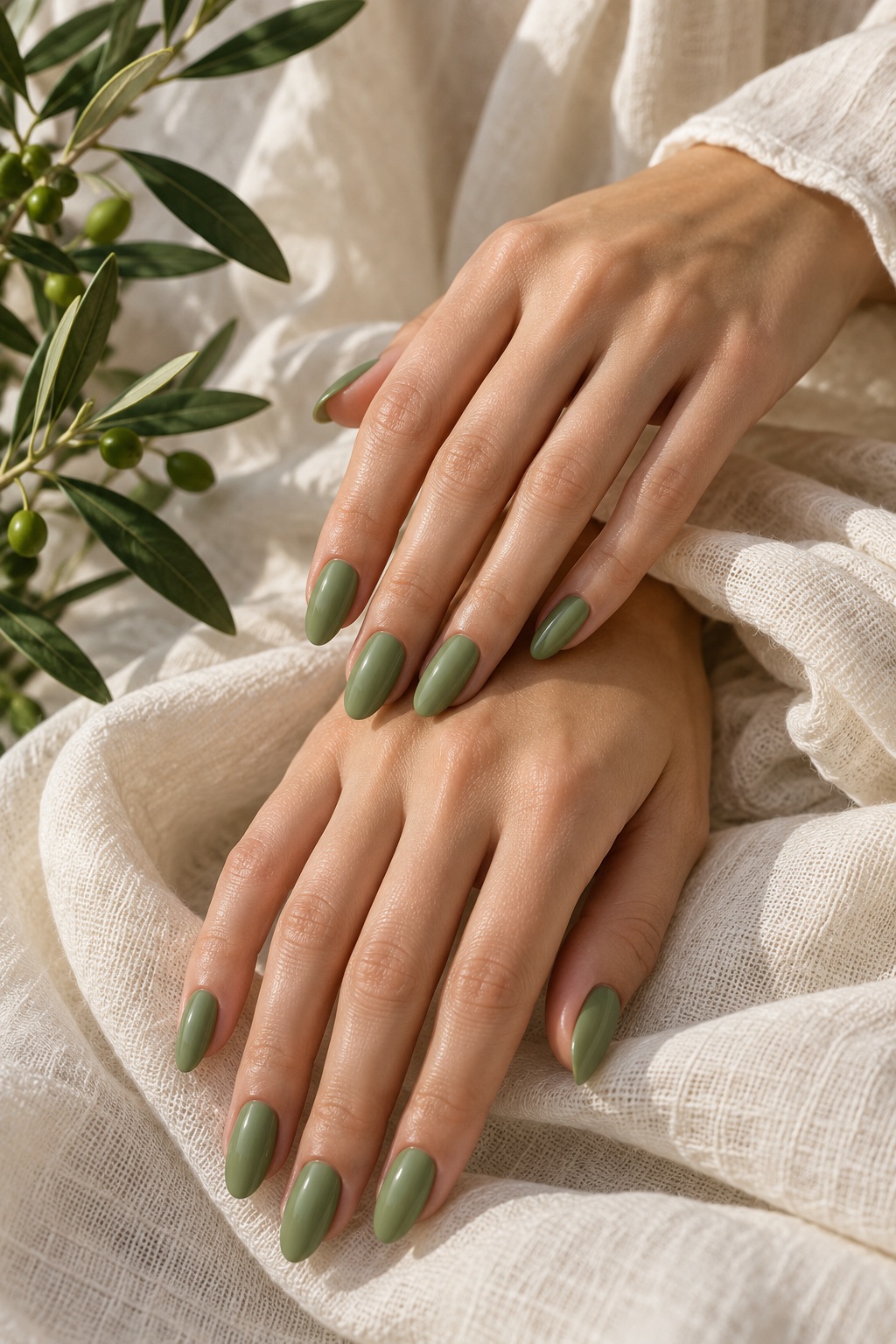 Sage green almond nails