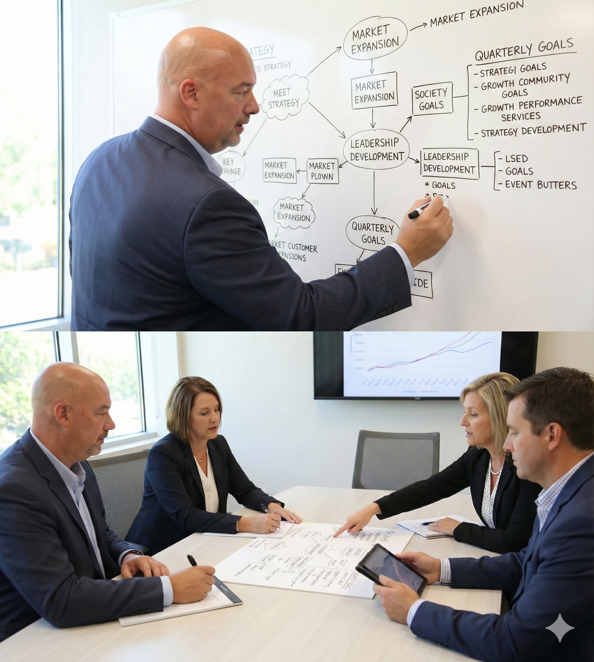 John at chalkboard with team