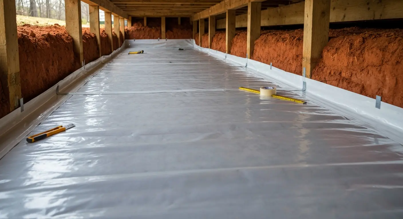Vapor barrier installation in crawlspace